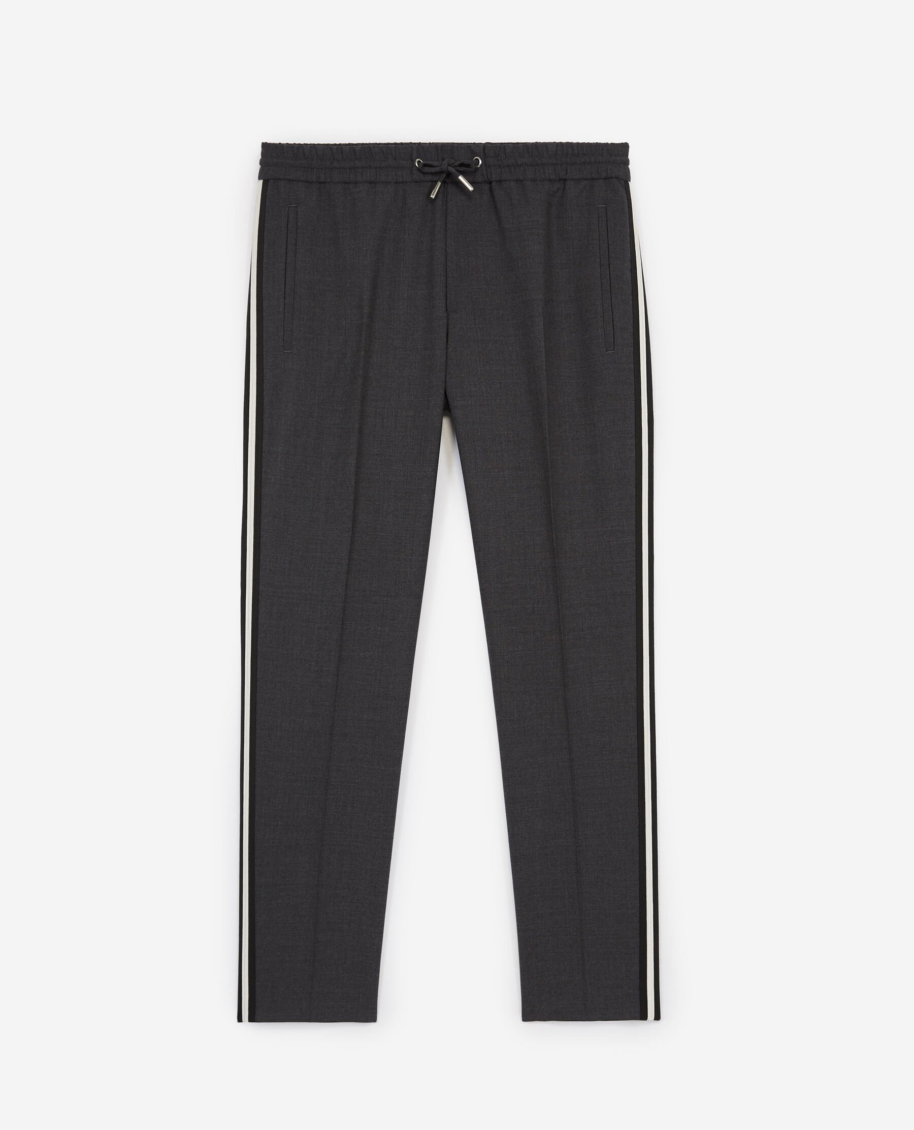 Gray wool pants with white stripes