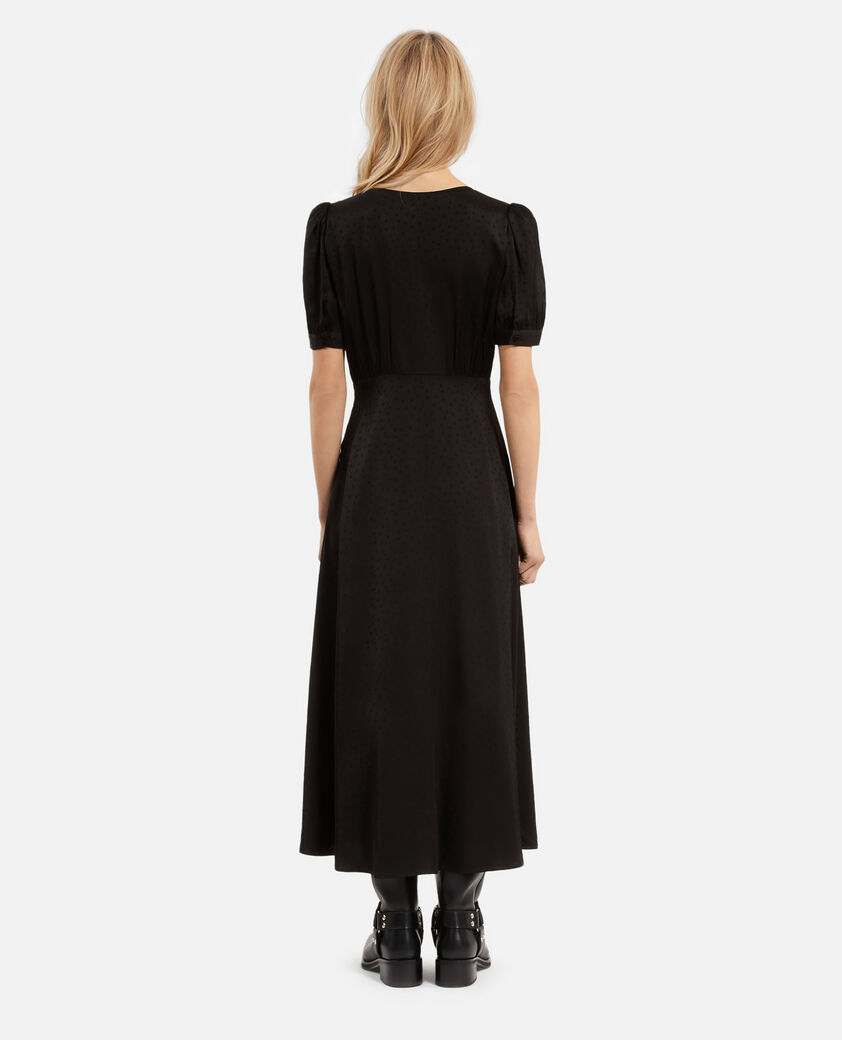 The Kooples FEMME BLACK robe longue à pois en jacquard noire