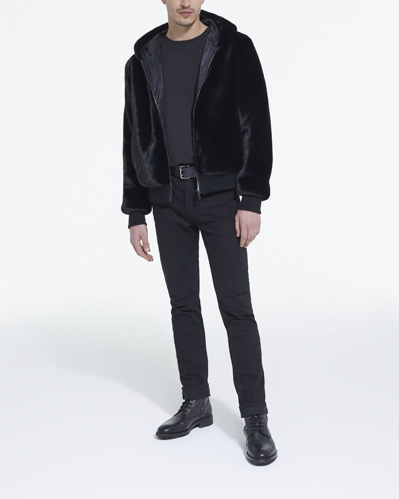 The Kooples HOMME BLACK manteau fausse fourrure à capuche gris