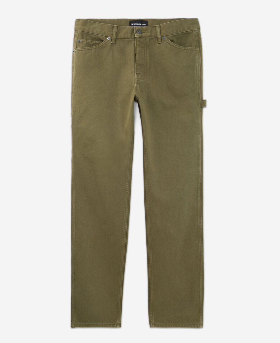 khaki straight-cut jeans w/ five pockets