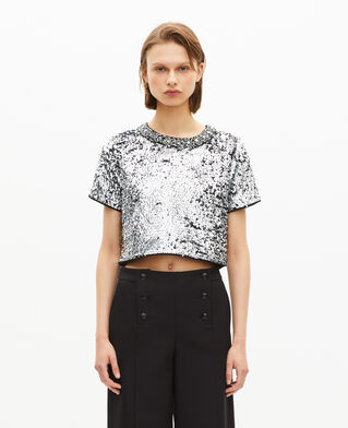 The Kooples FEMME SILVER top court en sequins silver