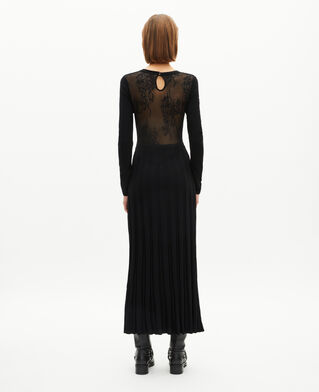 The Kooples DAMEN BLACK langes strickkleid mit schwarzer spitze