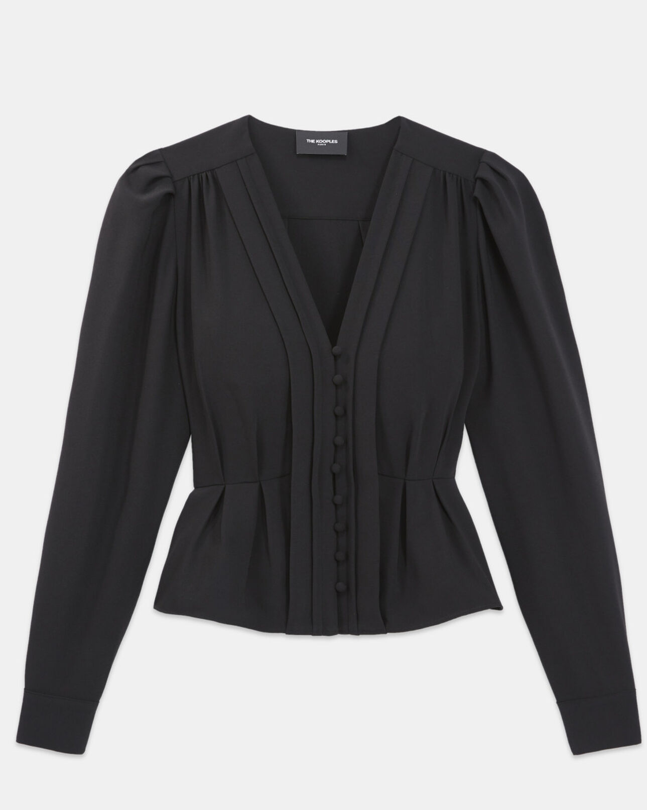 The Kooples DAMEN BLACK krepptop schwarz v-ausschnitt knöpfe bezogen