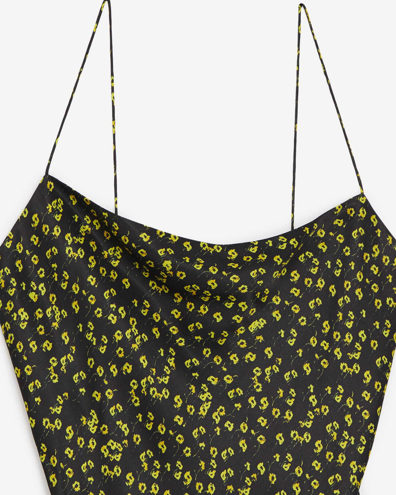 The Kooples FEMME BLACK / YELLOW / WHITE robe longue noire façon nuisette motifs