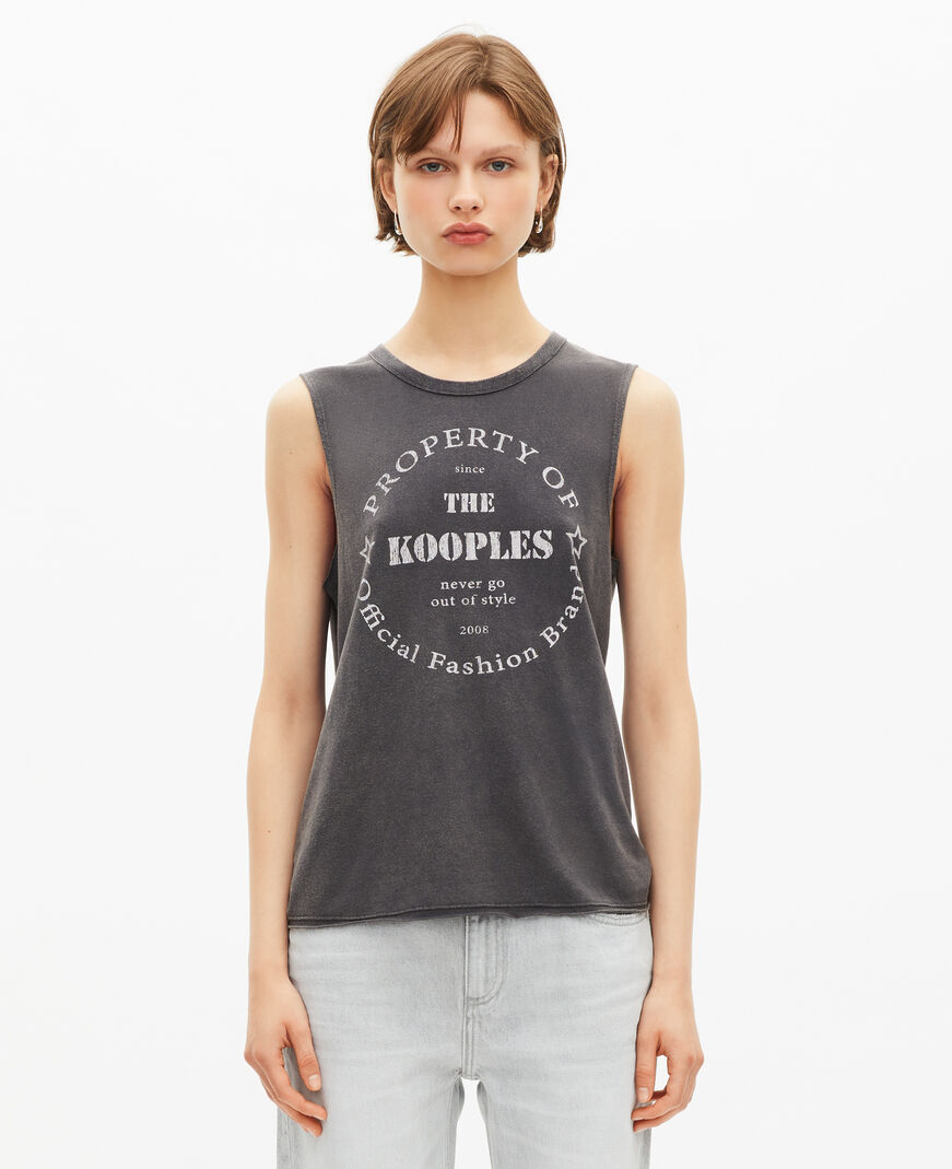 The Kooples F BLACK WASHED tank top with faded black screen print