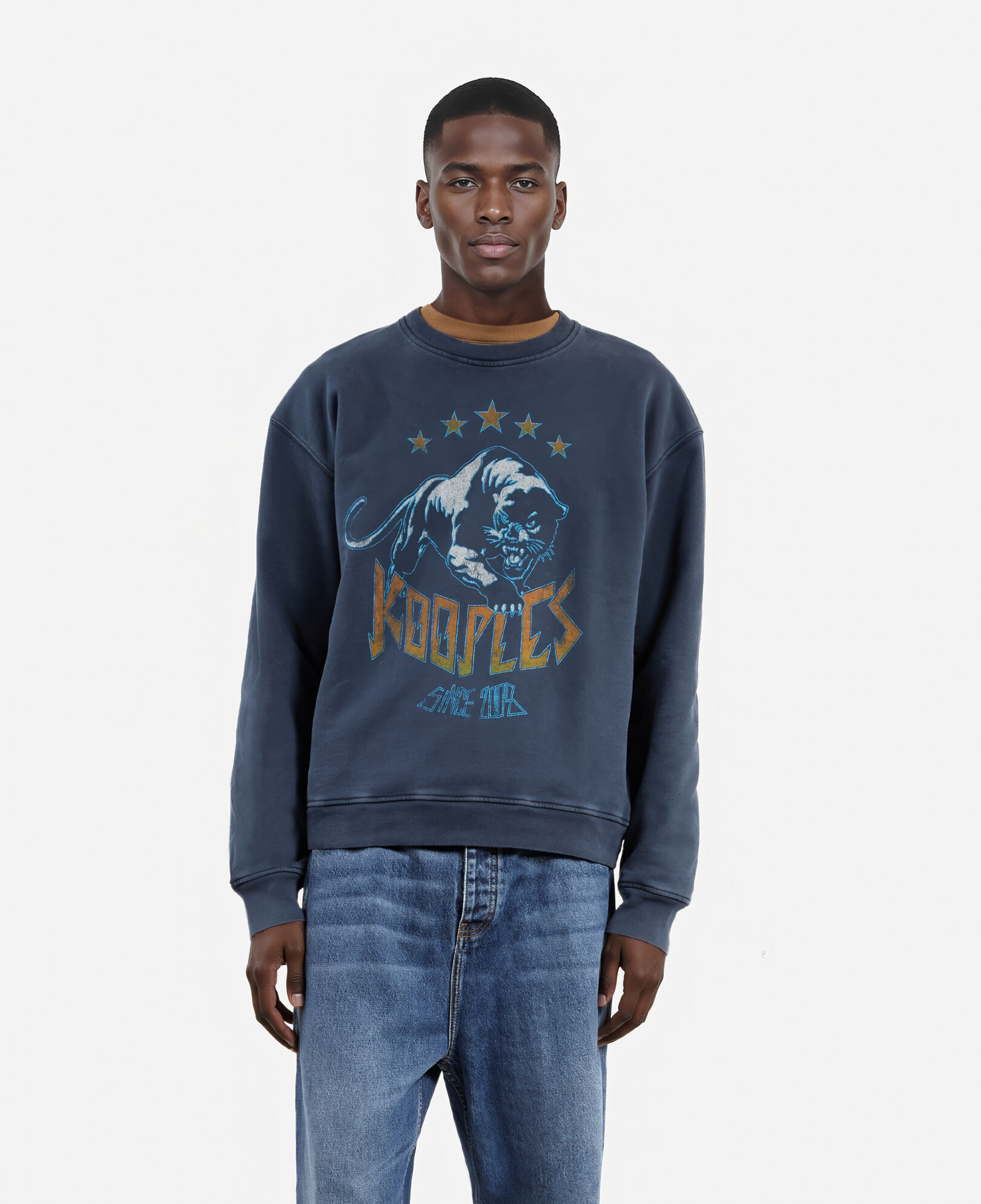 The Kooples HERREN WASHED NAVY marineblaues sweatshirt mit siebdruck