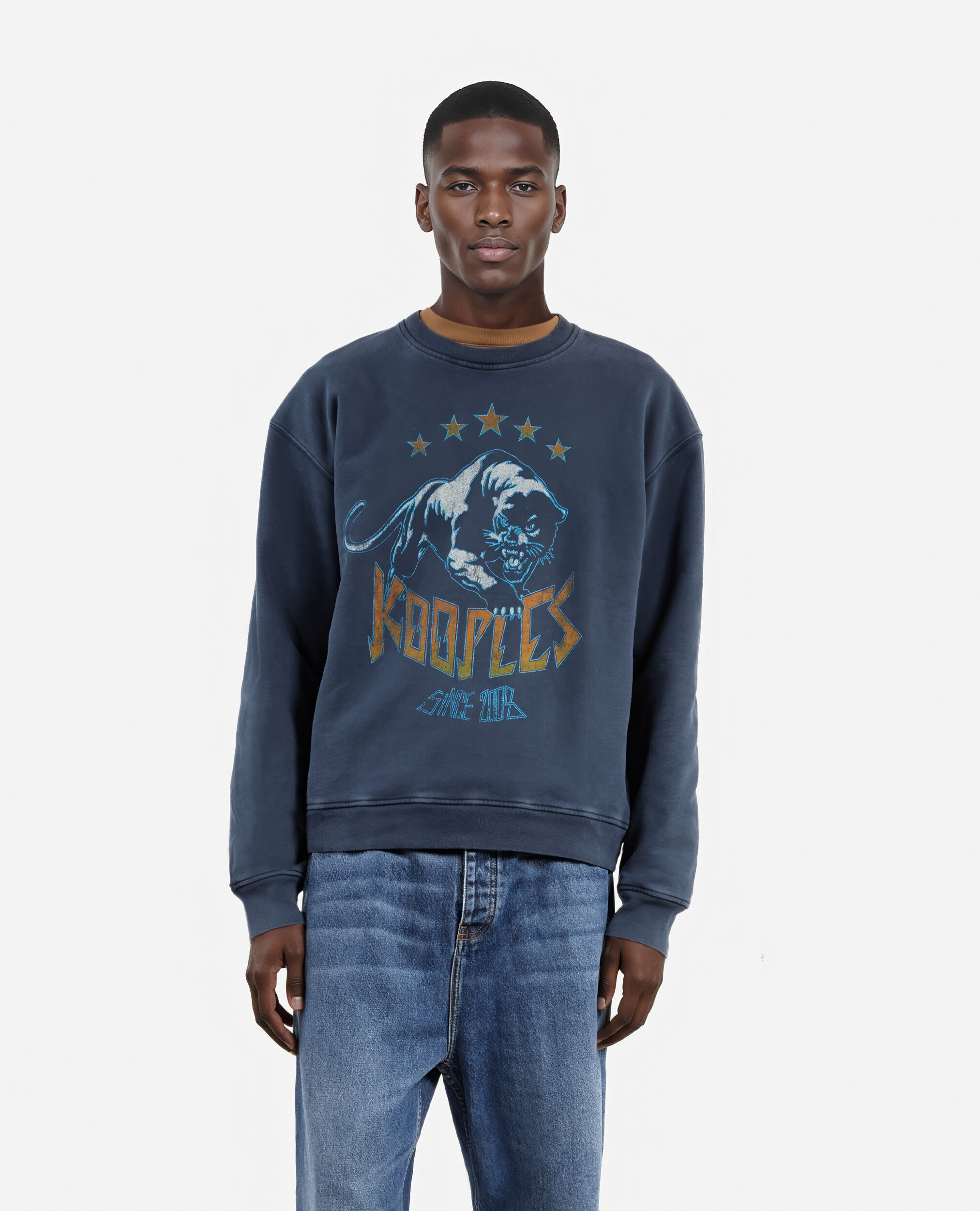 Marineblaues Sweatshirt mit Siebdruck, WASHED NAVY, hi-res image number null