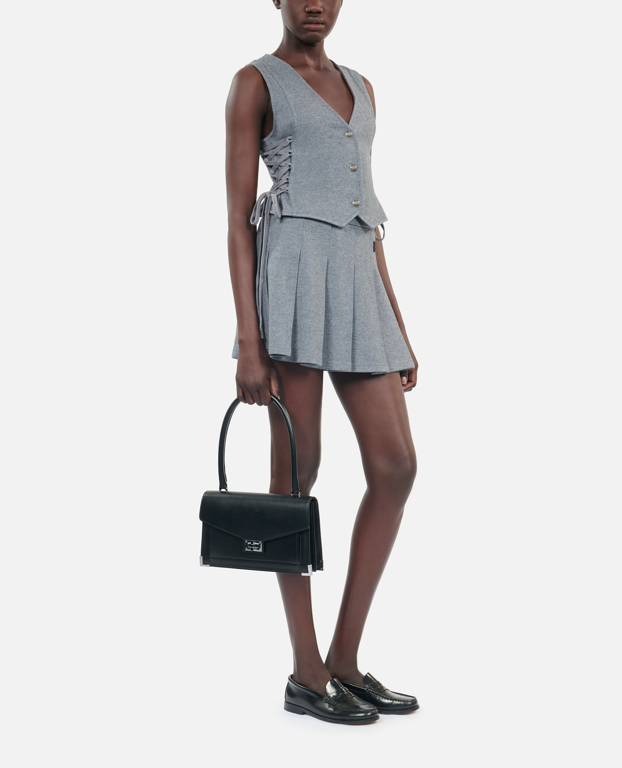 Gilet en laine avec laçage gris, GREY MELANGE, hi-res image number null