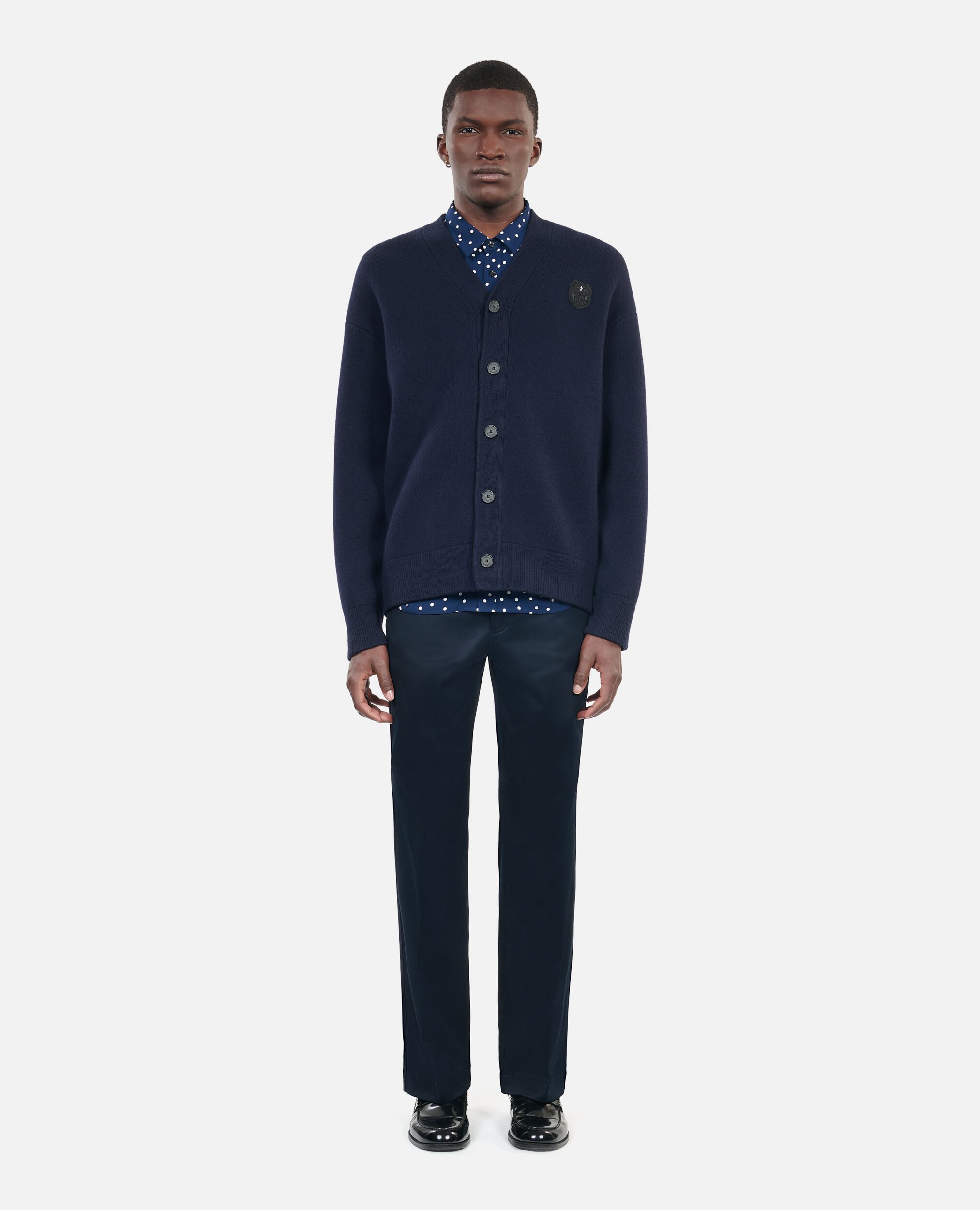 The Kooples Wool Blend Straight Fit Cardigan Navy