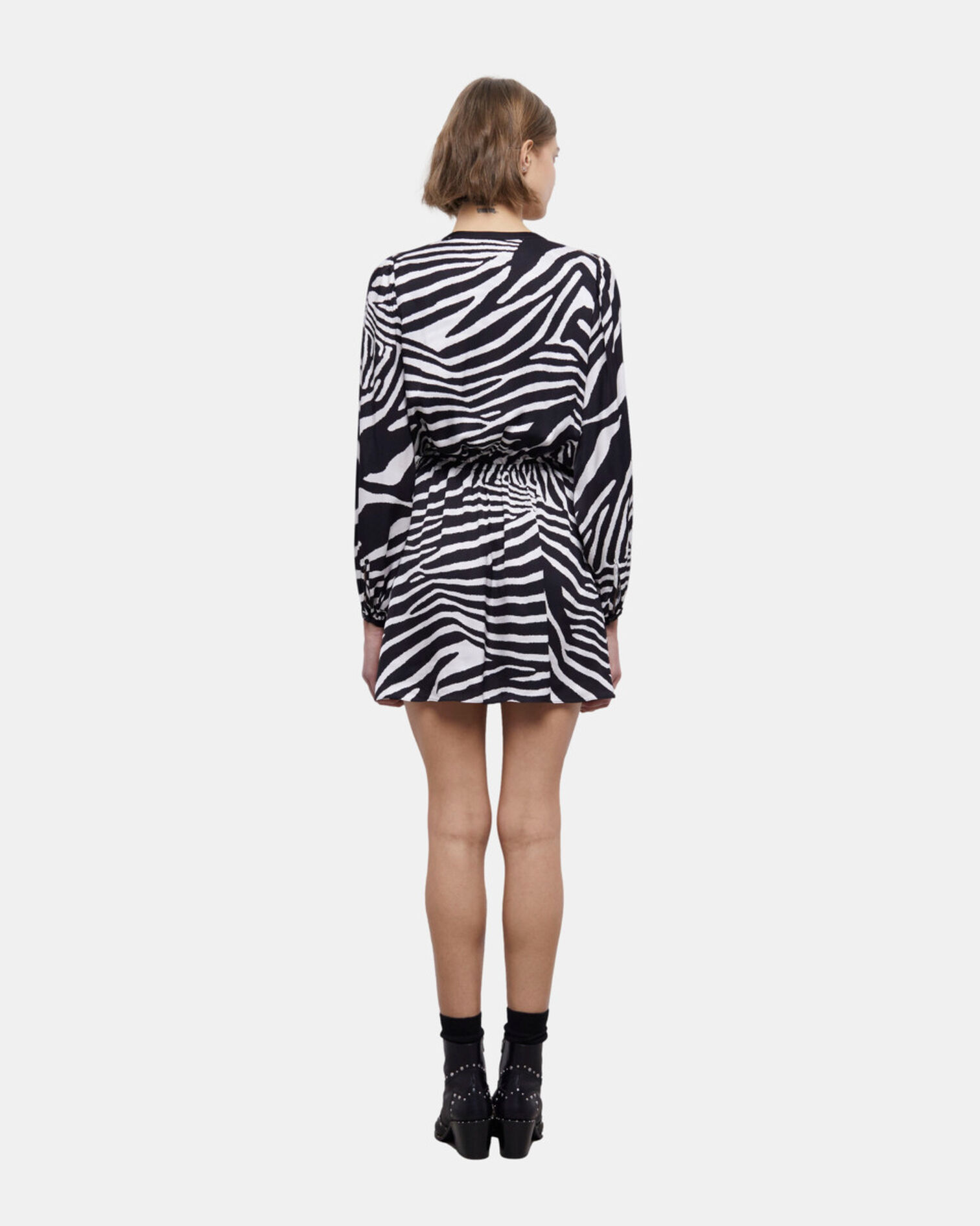 Short printed dress, BLACK WHITE, hi-res image number null