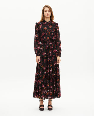 The Kooples WOMEN BLACK - RED long dress in burgundy rose print