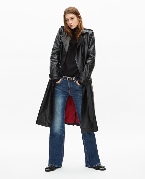 The Kooples FEMME BLACK trench long en cuir noir