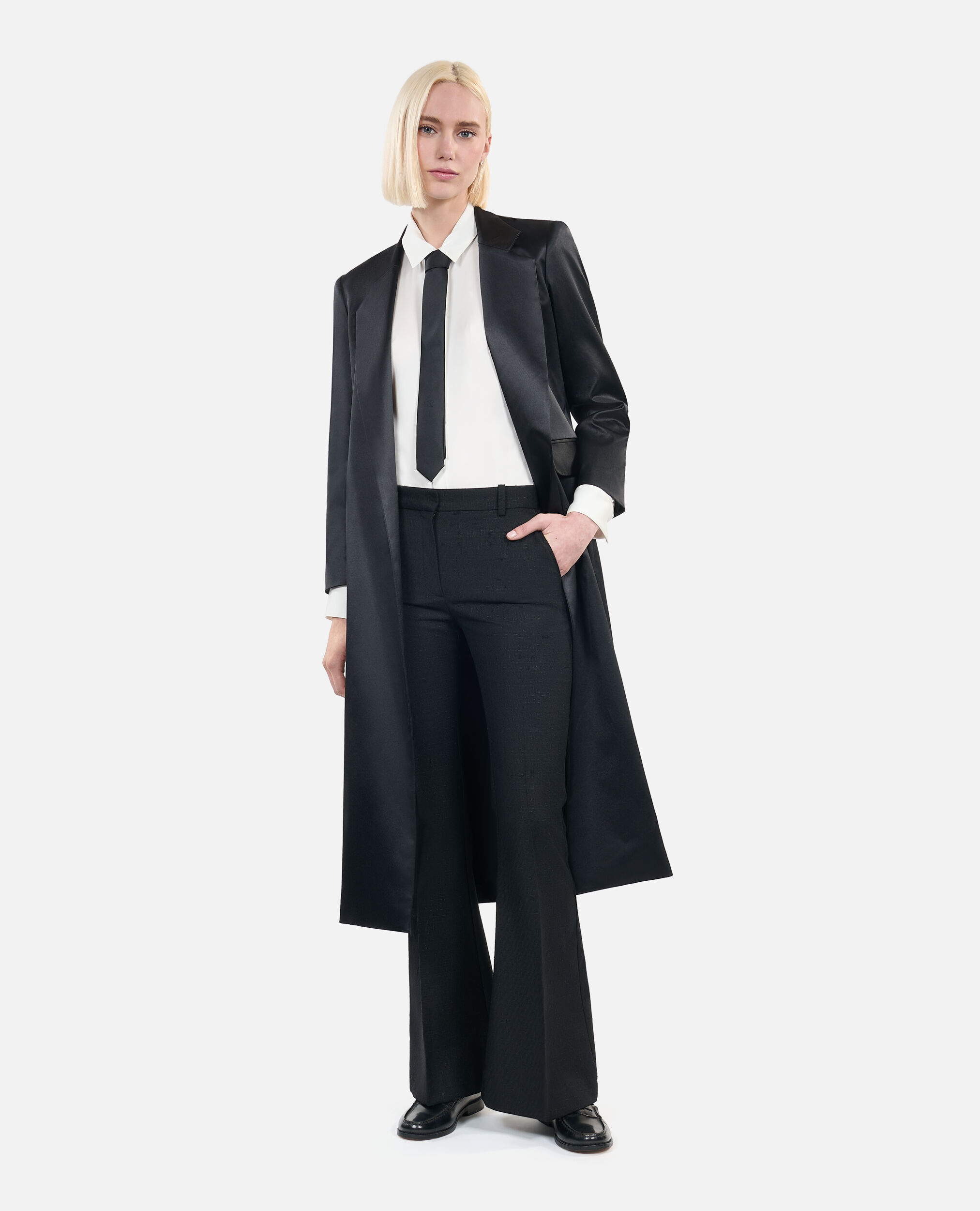 The Kooples x Carolina Ritzler black satin coat, BLACK, hi-res image number null
