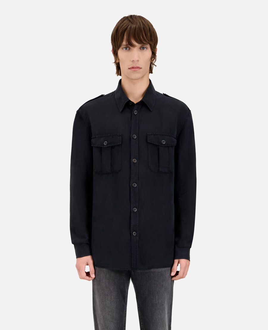 chemise noire en lyocell et lin