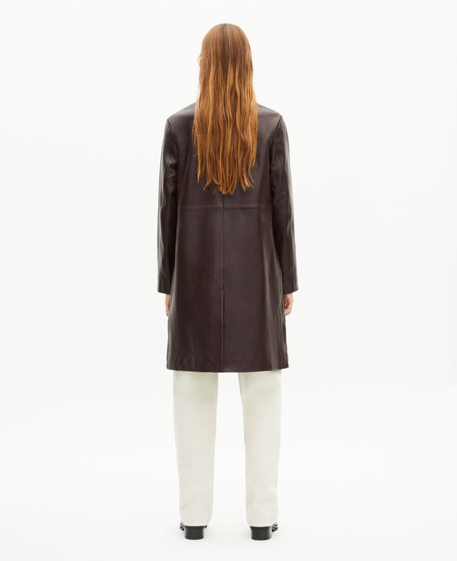 The Kooples FEMME WINE RED manteau long en cuir bordeaux