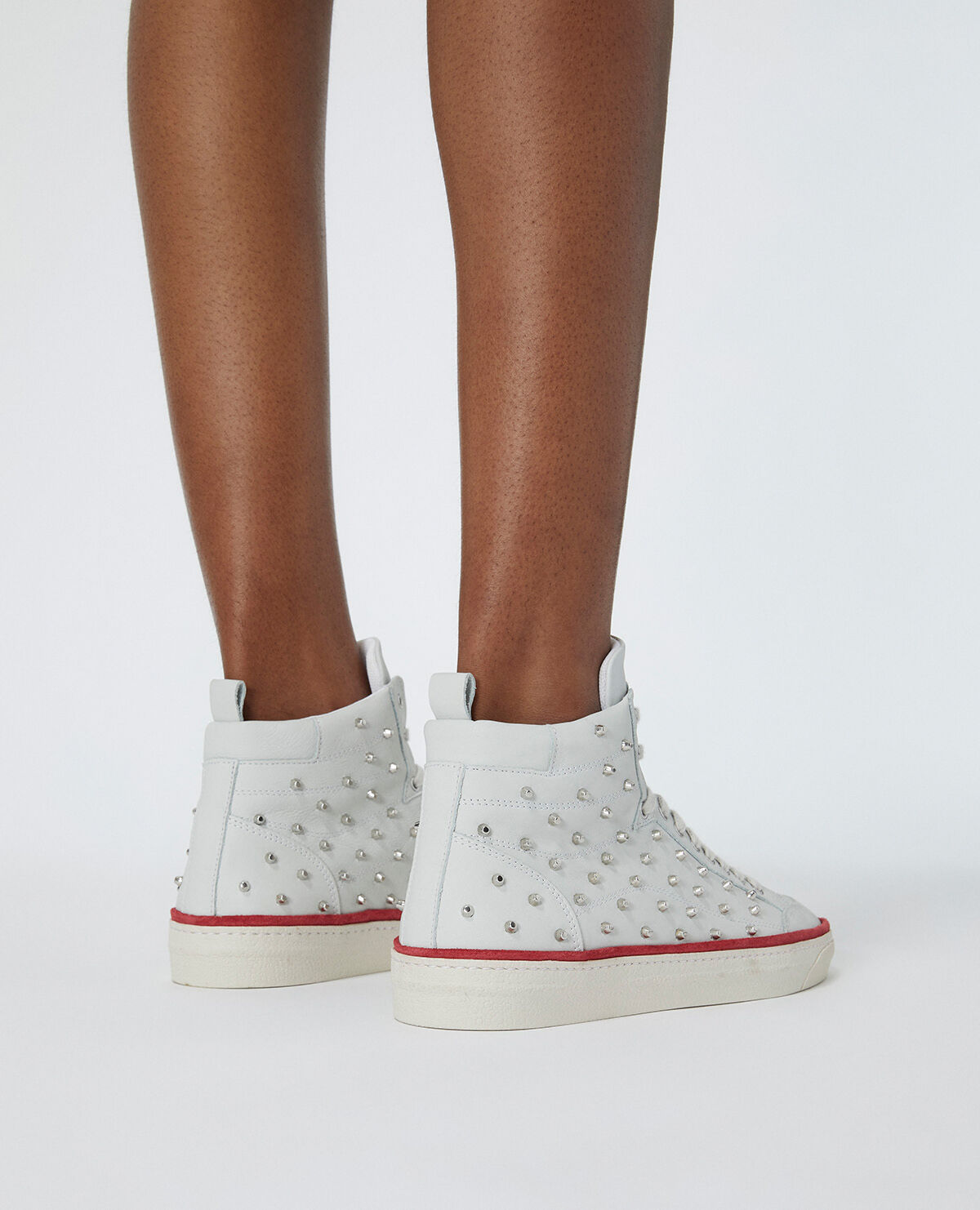 Studded white leather trainers The Kooples