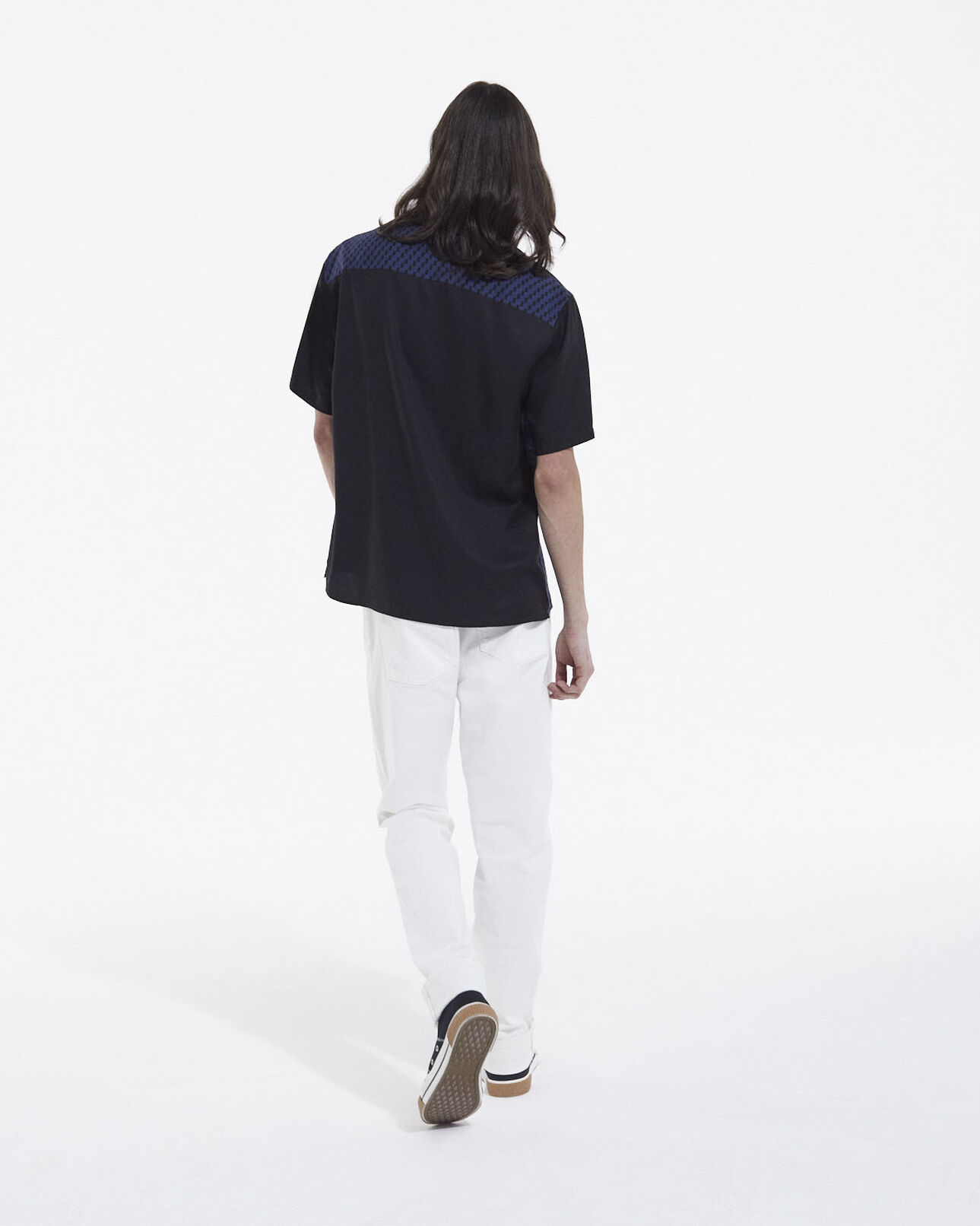 The Kooples MEN BLACK BLUE chic black and blue shirt with short sleeves