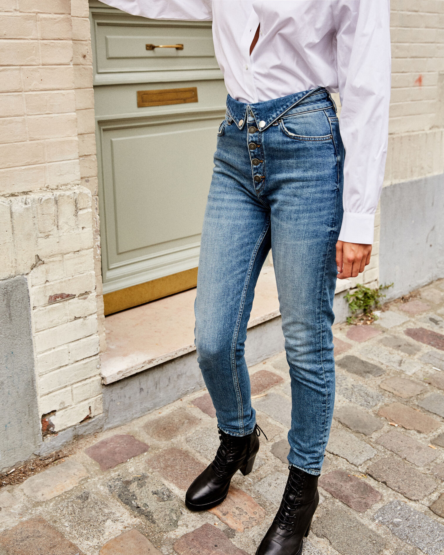 Blue jeans with fold-over waist, BLUE VINTAGE, hi-res image number null