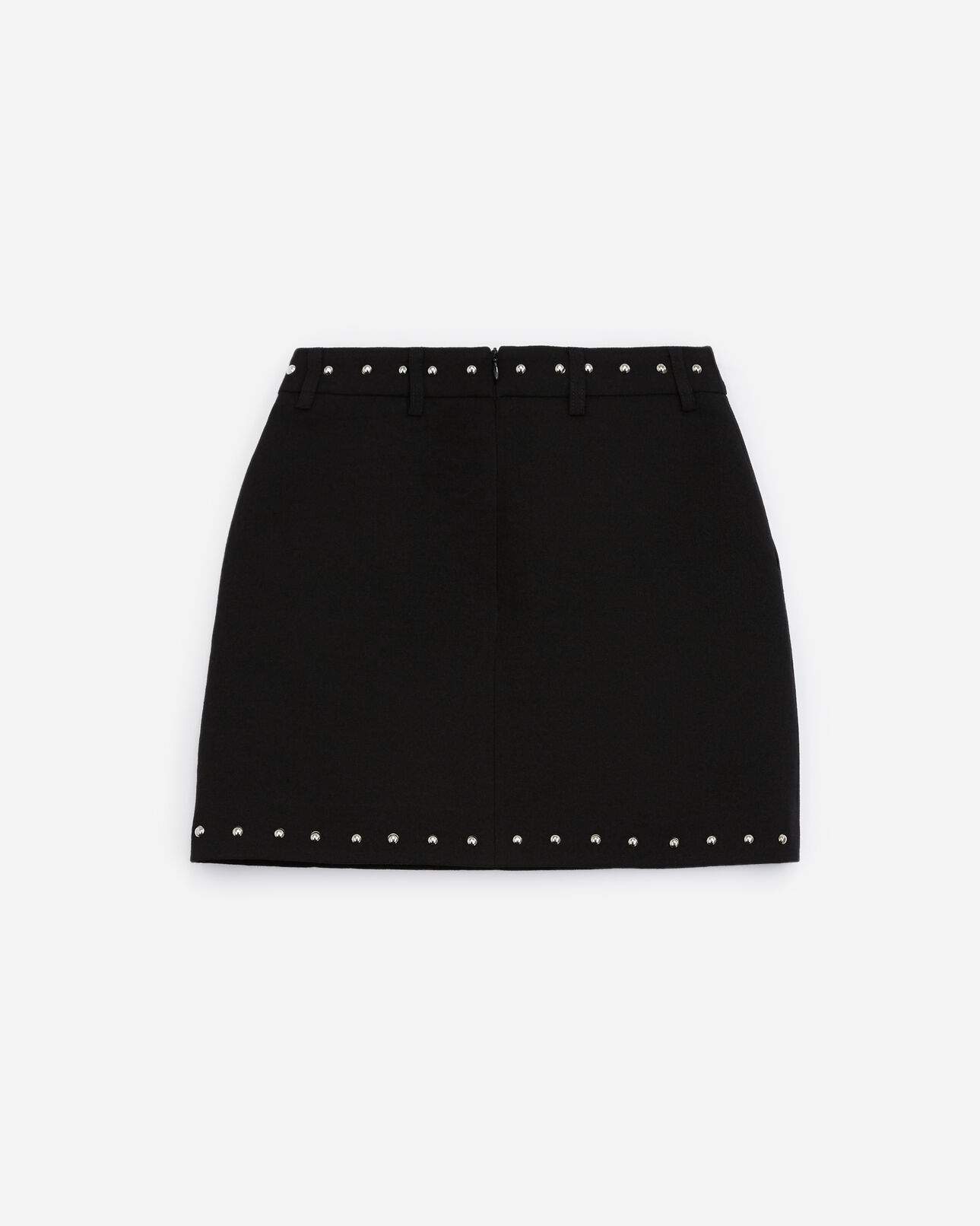 The Kooples WOMEN BLACK short black wool skirt with studs