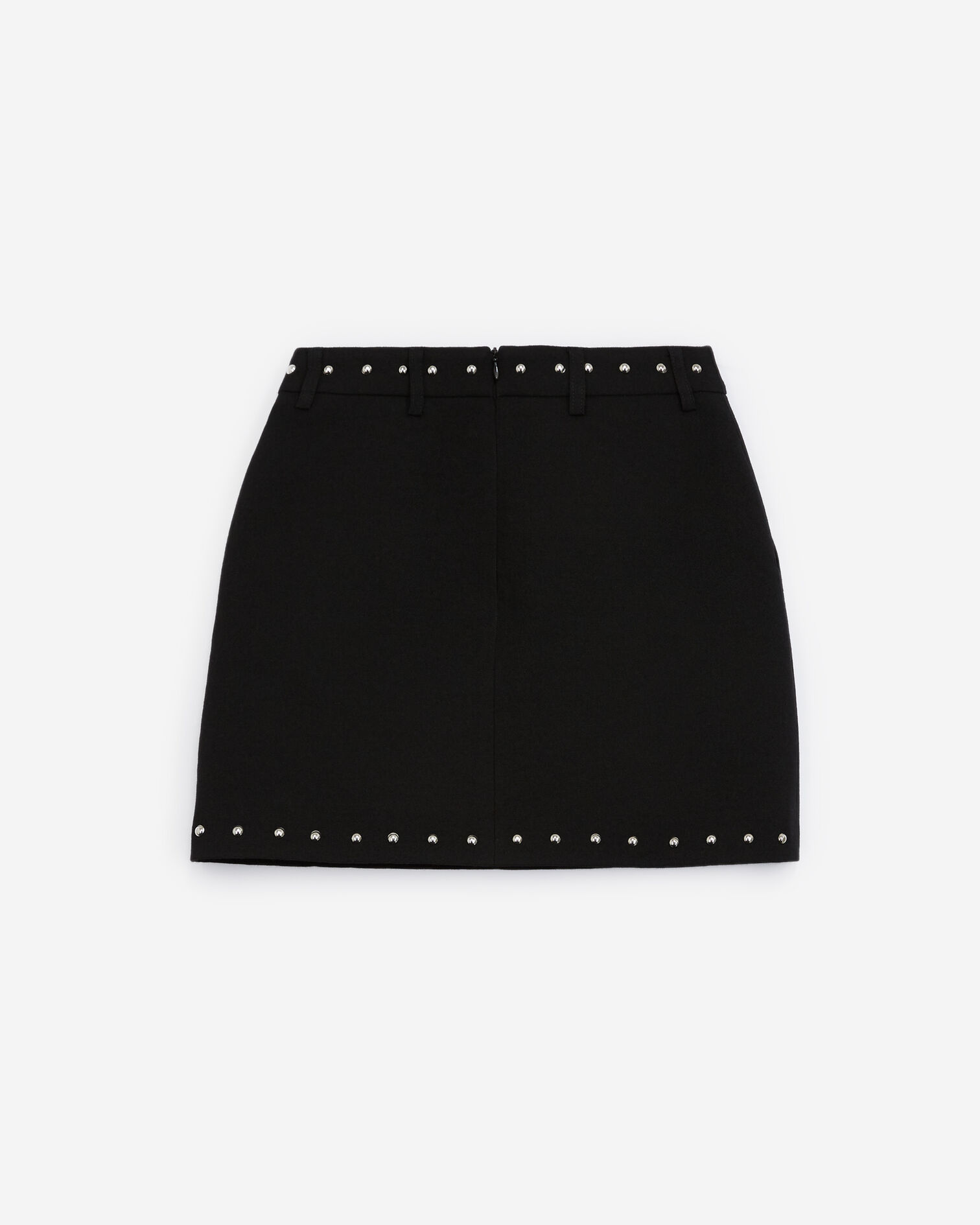 Short black wool skirt with studs, BLACK, hi-res image number null
