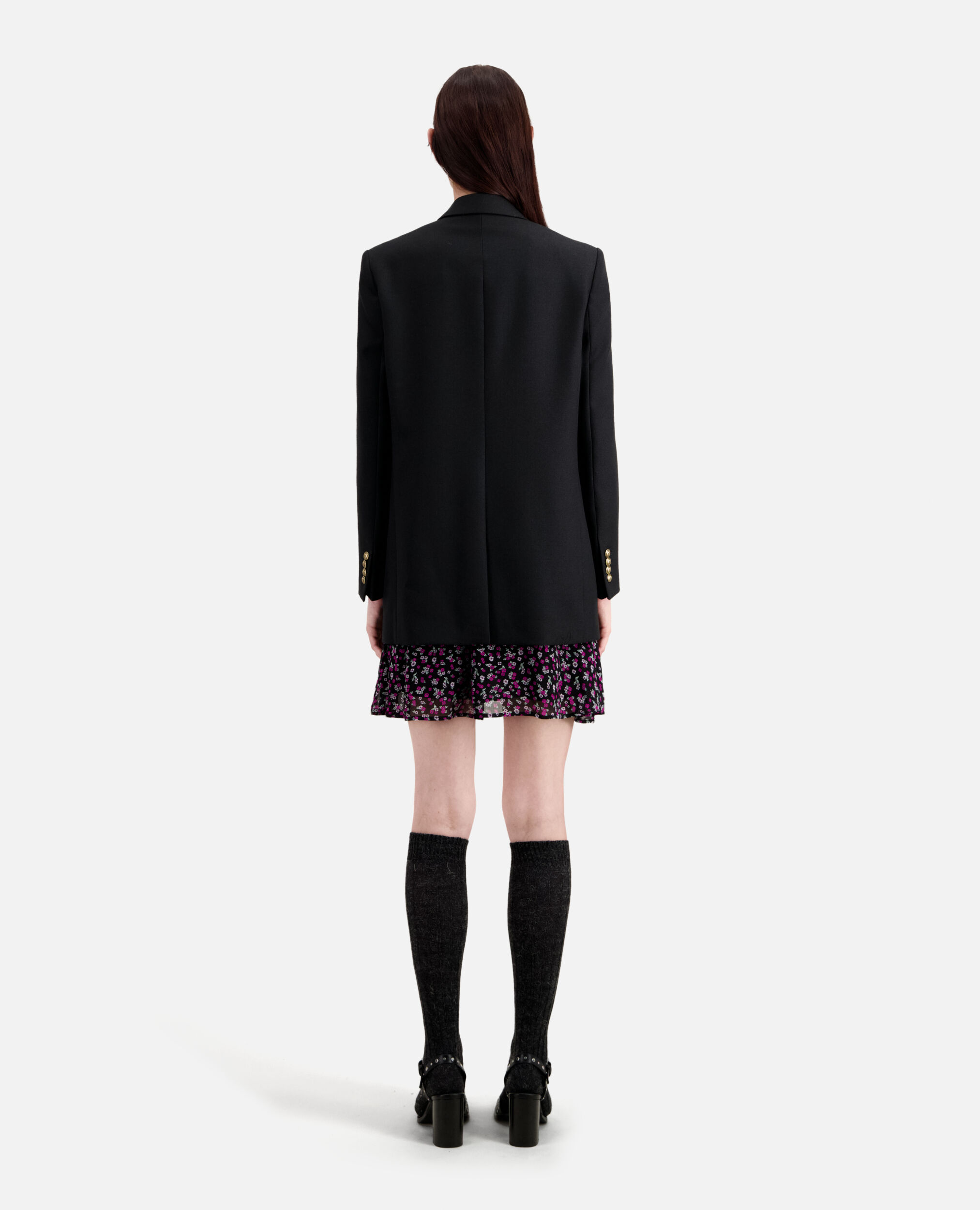 Black wool blend blazer, BLACK, hi-res image number null