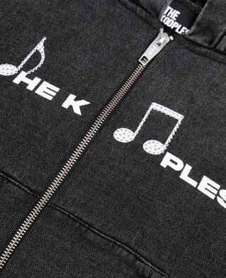 The Kooples WOMEN BLACK WASHED black hoodie with serigraphy