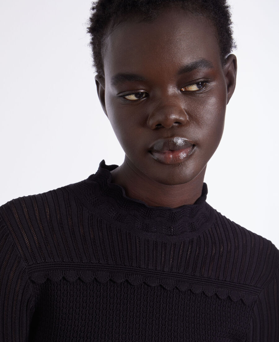 cropped black openwork mesh sweater