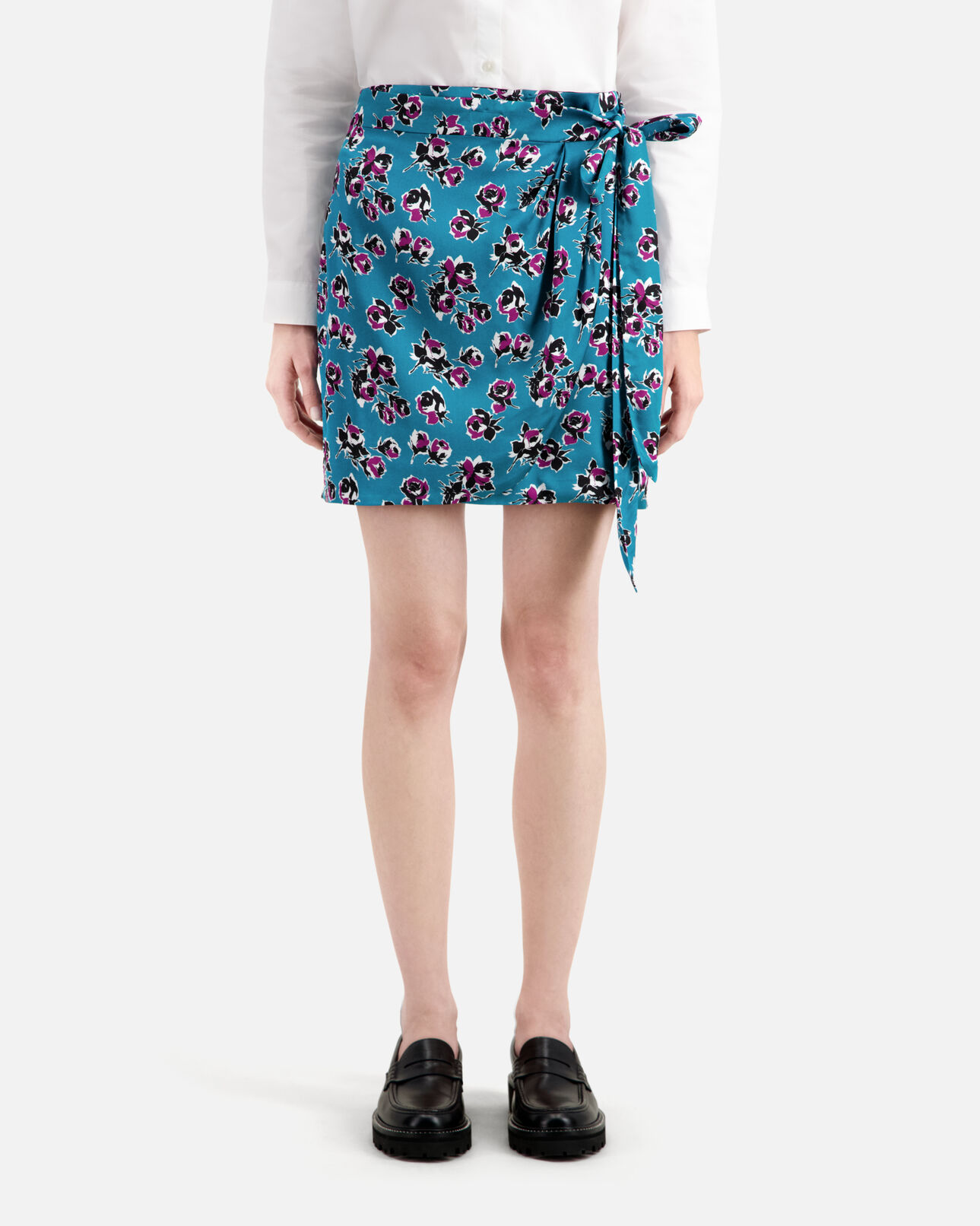 The Kooples FEMME PINK - BLUE jupe portefeuille courte imprimée