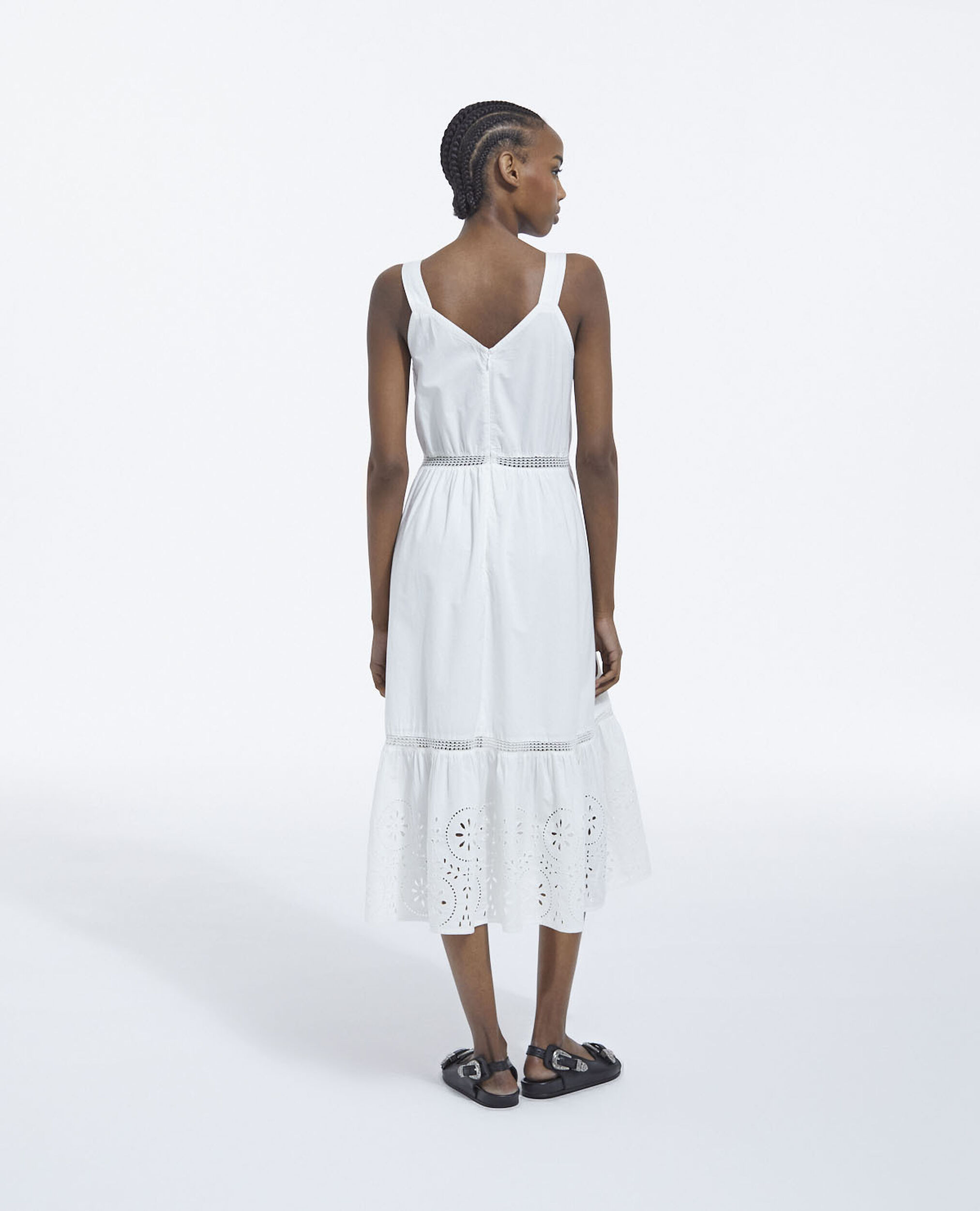 Long sleeveless white lace dress, WHITE, hi-res image number null