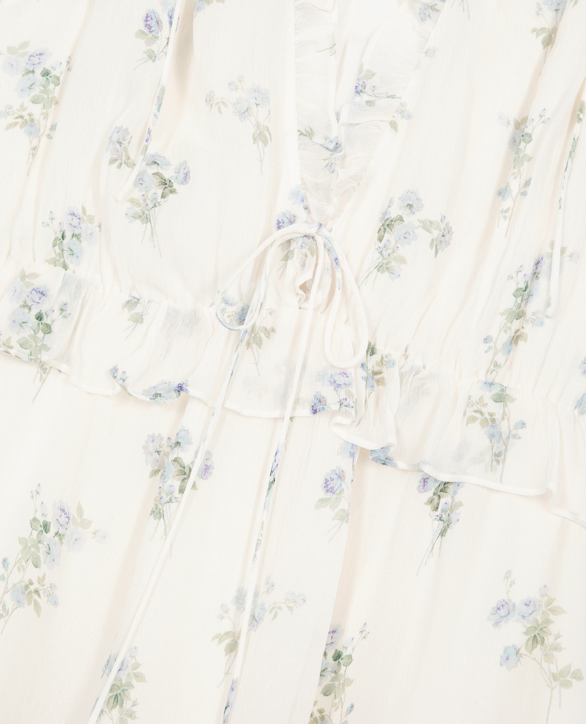 White floral print short dress with ruffles, WHITE / SKY BLUE, hi-res image number null