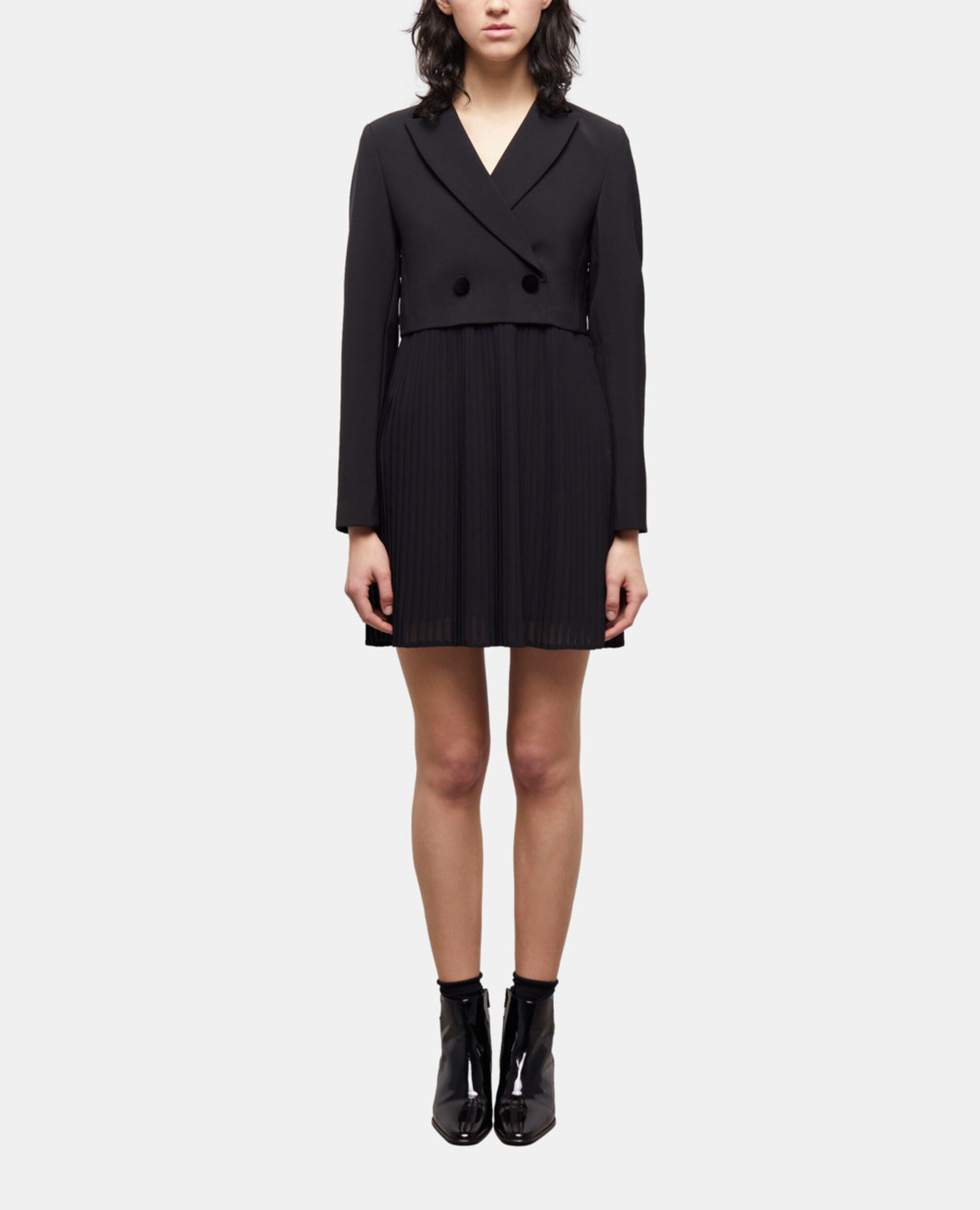 Schwarzes kurzes Wollkleid, BLACK, hi-res image number null