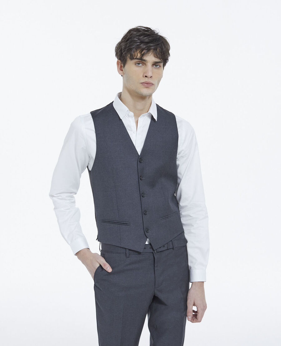 buttoned fitted dark grey waistcoat