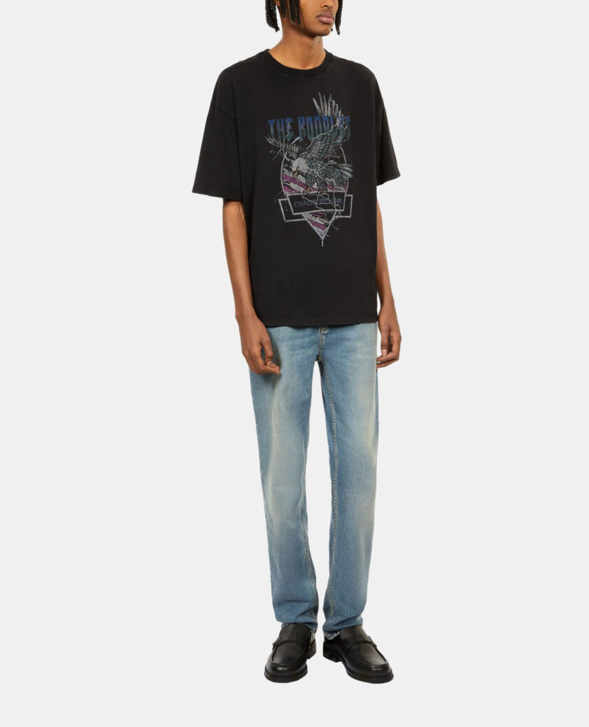 The Kooples HERREN BLACK WASHED schwarzes t-shirt mit chaos-adlersiebdruck