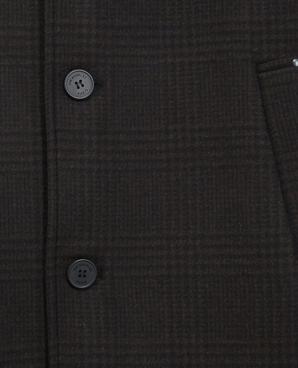 long black and brown checked coat