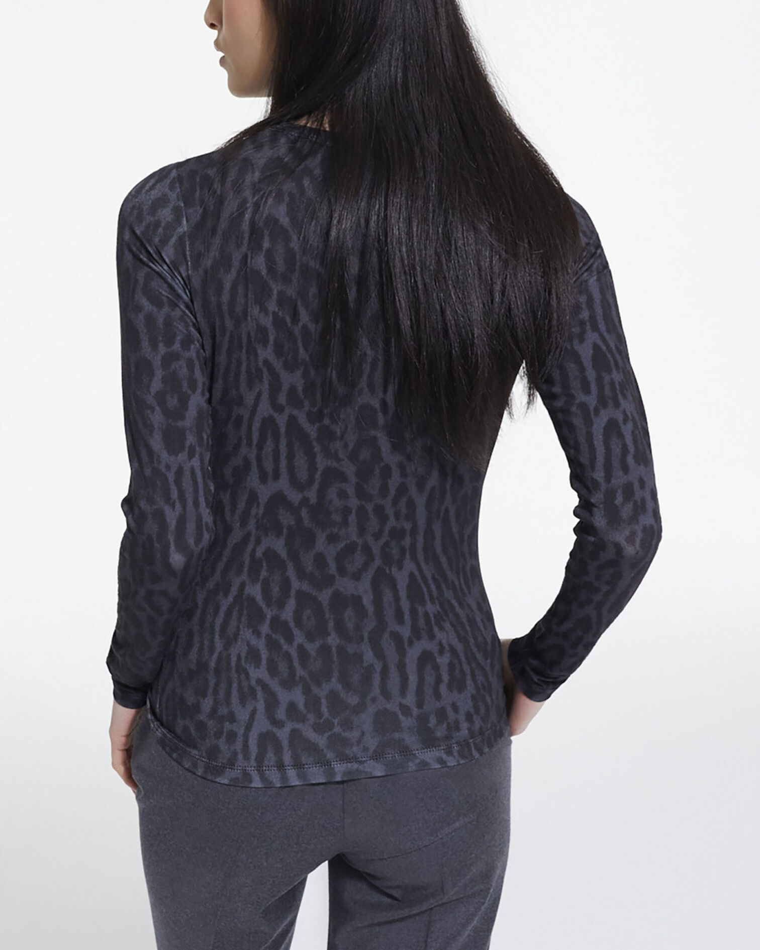 Gray cotton T-shirt with leopard print, BLACK, hi-res image number null