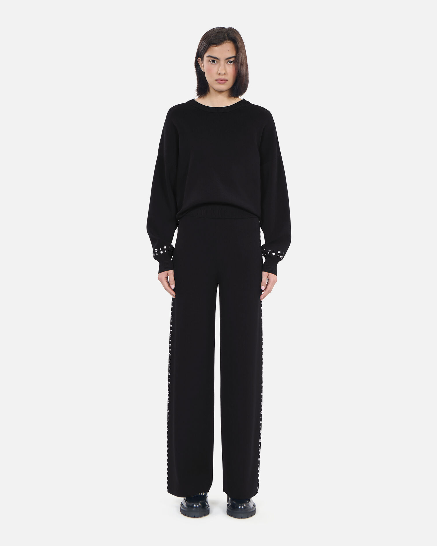 Pantalon en maille noir, BLACK, hi-res image number null
