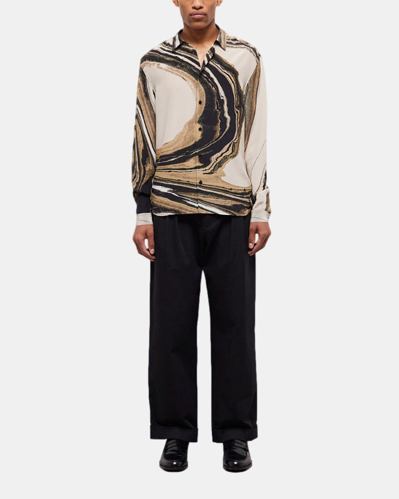 The Kooples MEN BEIGE-BROWN printed silk shirt