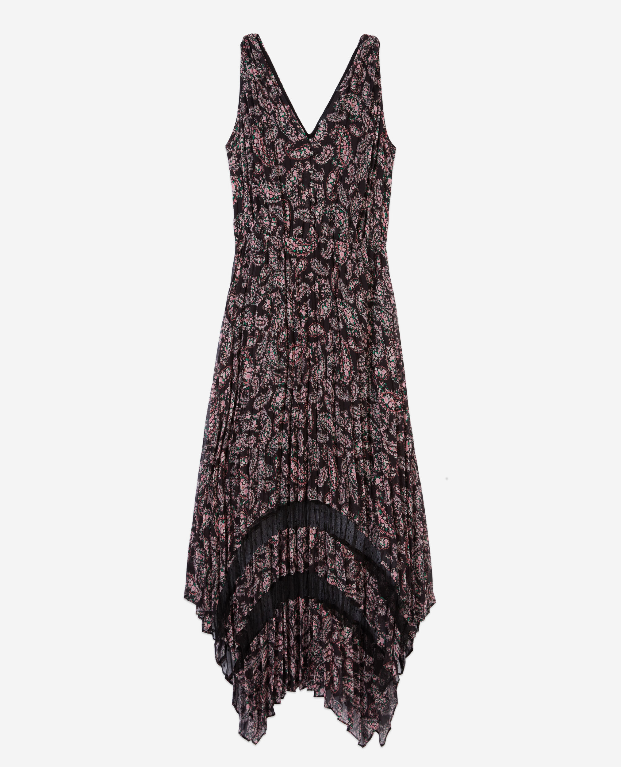 Printed pleated long dress, BLACK / PINK, hi-res image number null