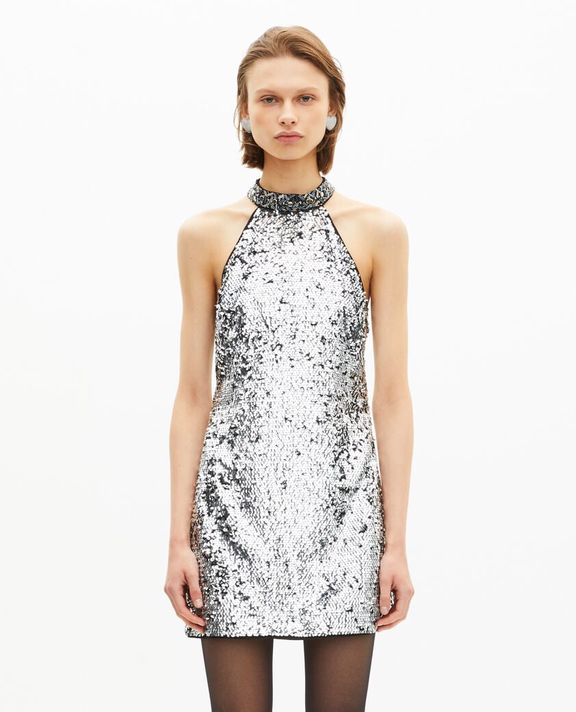 The Kooples DAMEN SILVER kurzes kleid aus silbernen pailletten