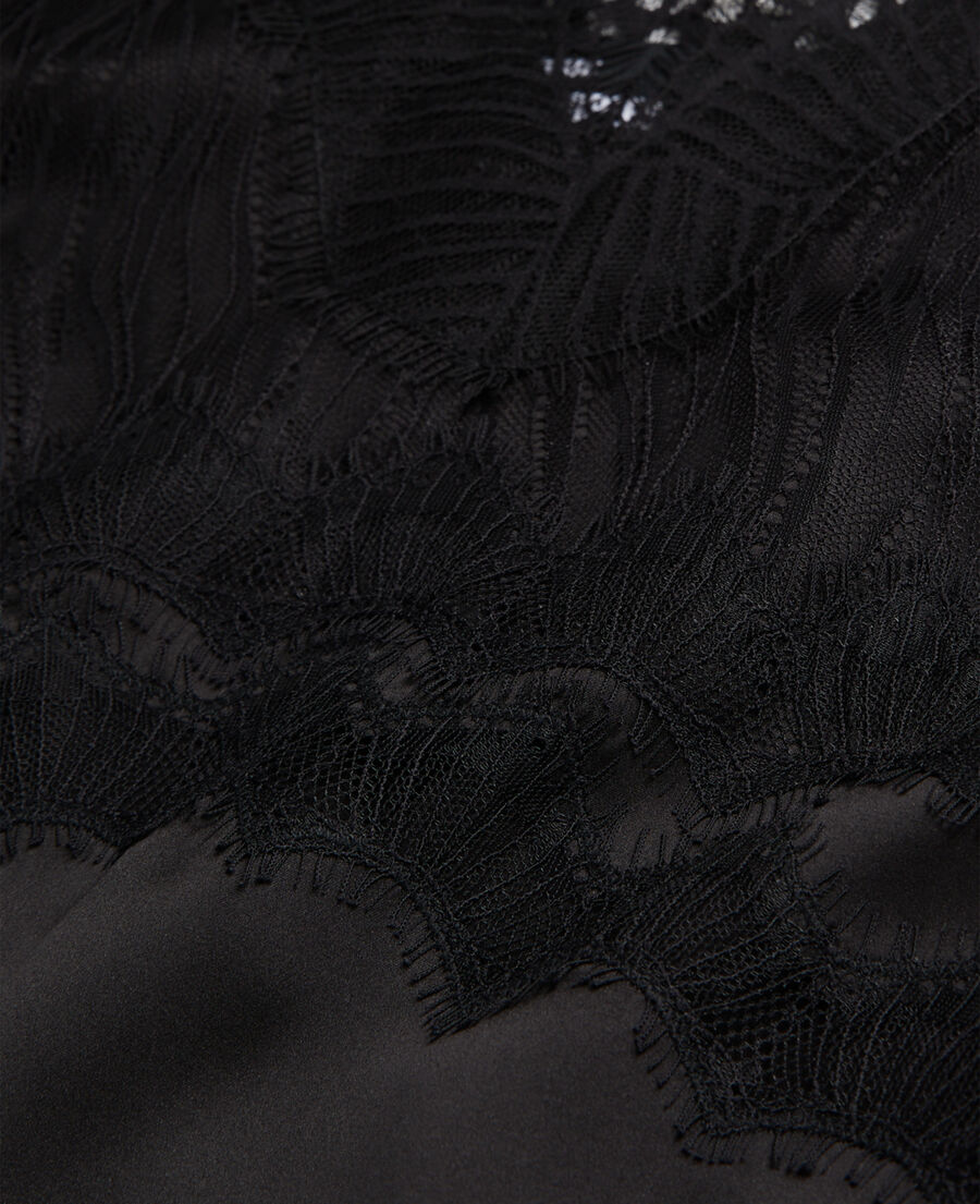 The Kooples F BLACK long black silk slip dress with lace details