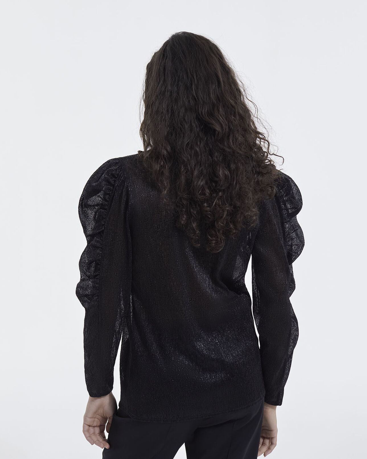 The Kooples FEMME BLACK top fluide noir col fermé volume manches