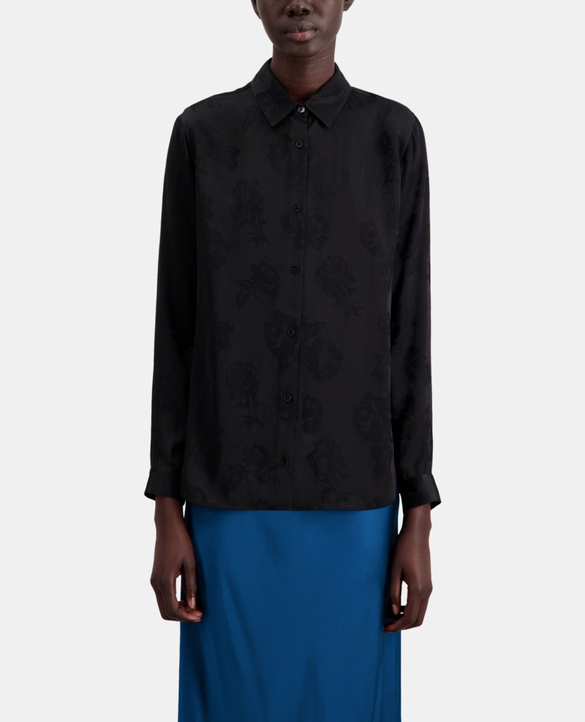 Chemise jacquard fleurie noire, BLACK, hi-res image number null