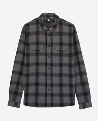 The Kooples HOMME BLACK GREY chemise à carreaux avec têtes de mort gris