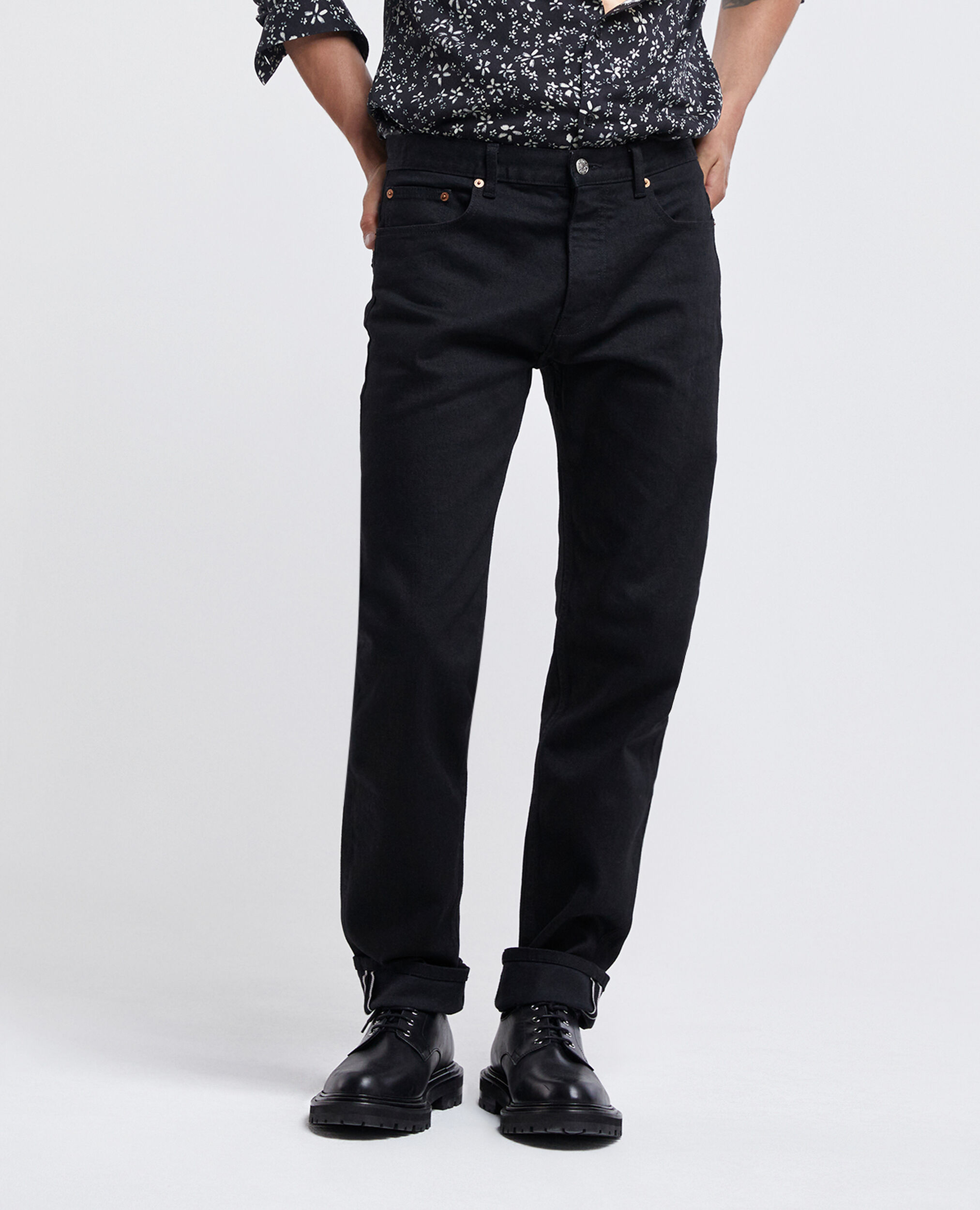 Slim-fit black jeans with silver rivets, BLACK, hi-res image number null