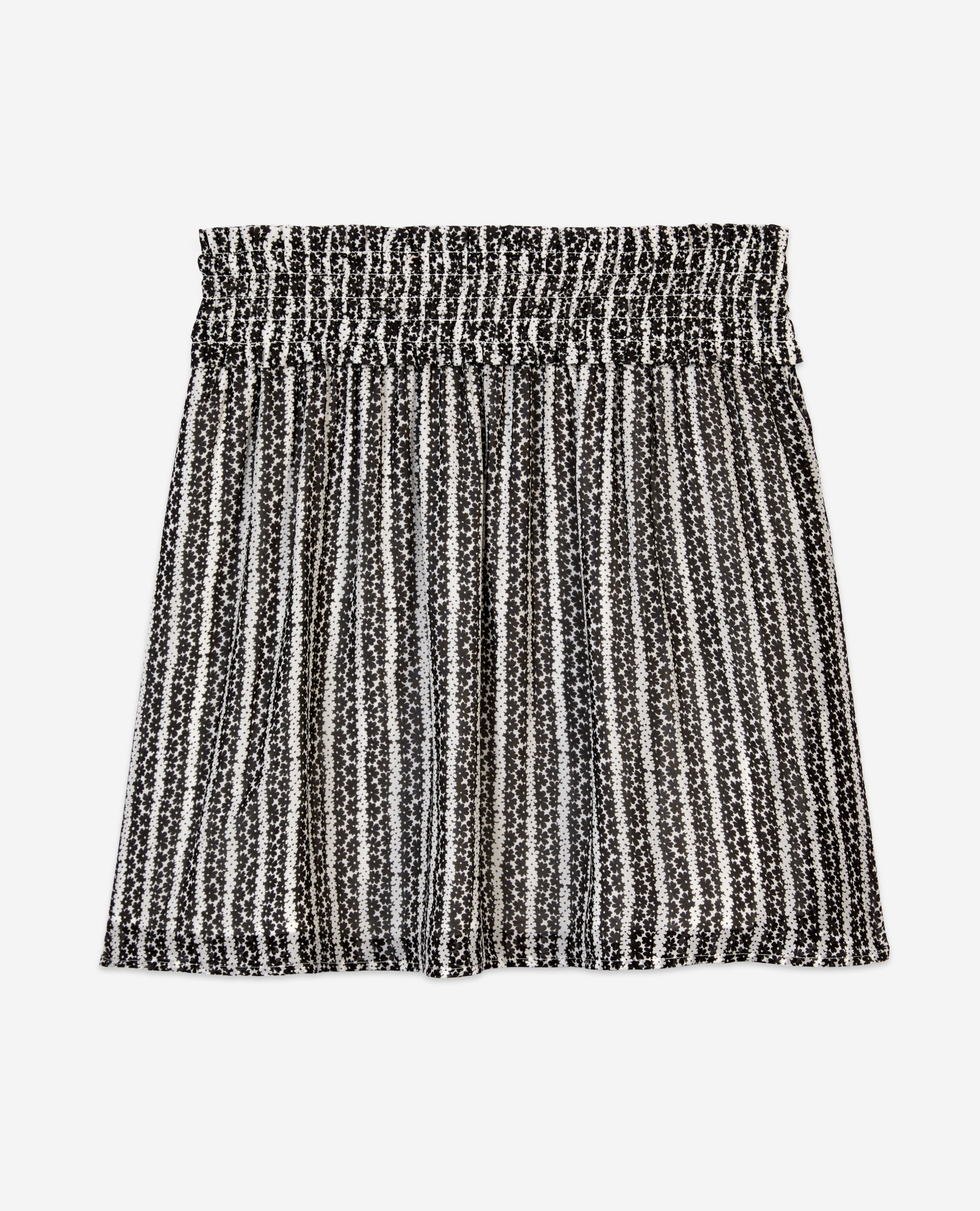Short printed skirt with smocks, BLACK WHITE, hi-res image number null
