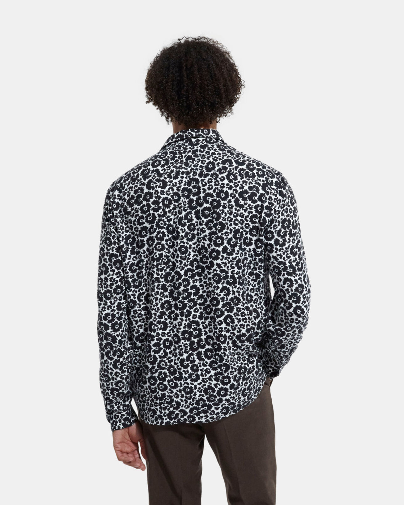 The Kooples MEN BLACK WHITE floral shirt with classic collar