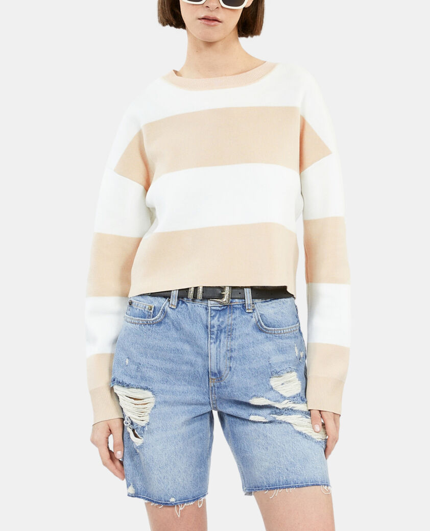 The Kooples WOMEN BEIGE ECRU striped cotton sweater