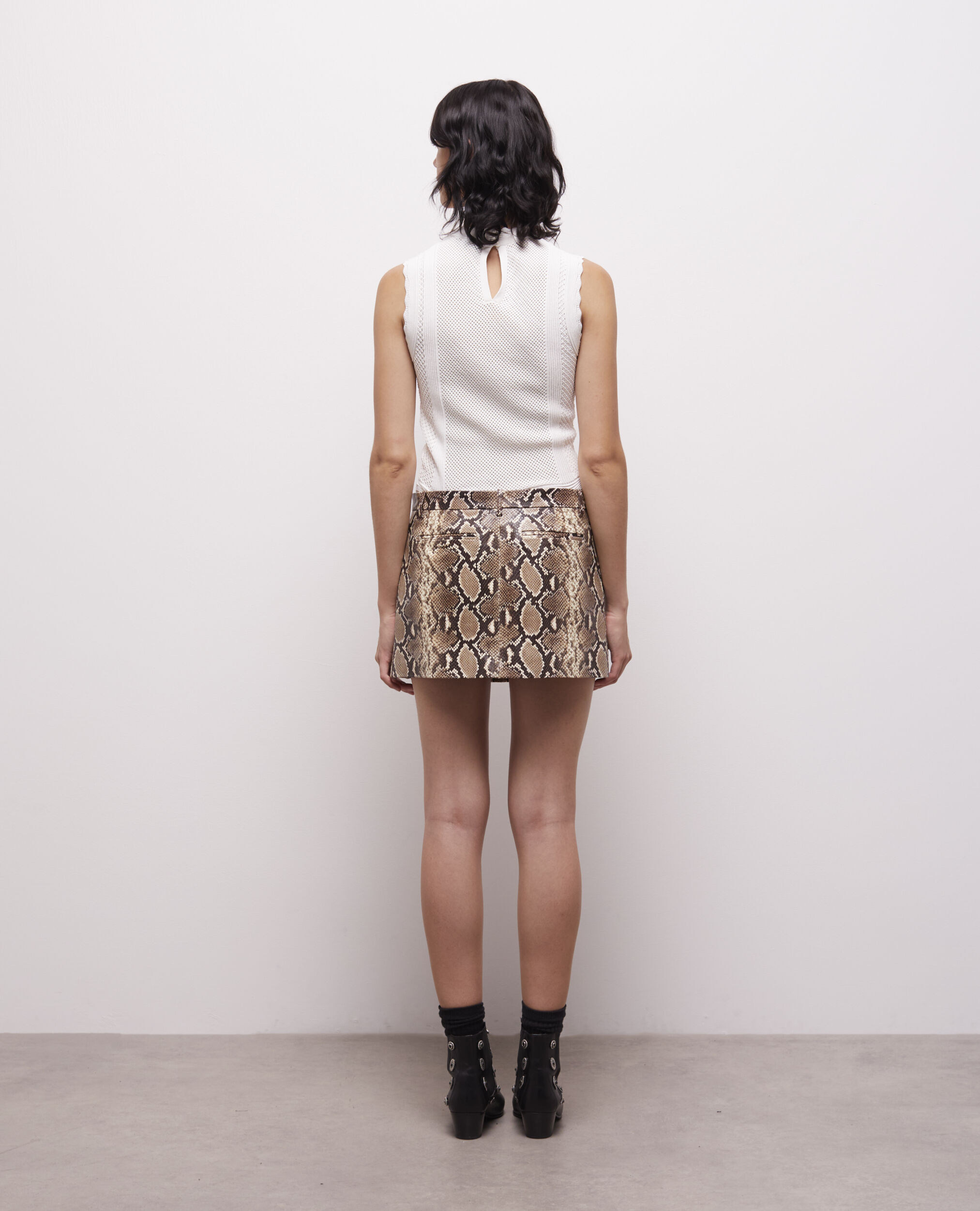 Snakeskin-effect leather skirt, PYTHON BEIGE, hi-res image number null