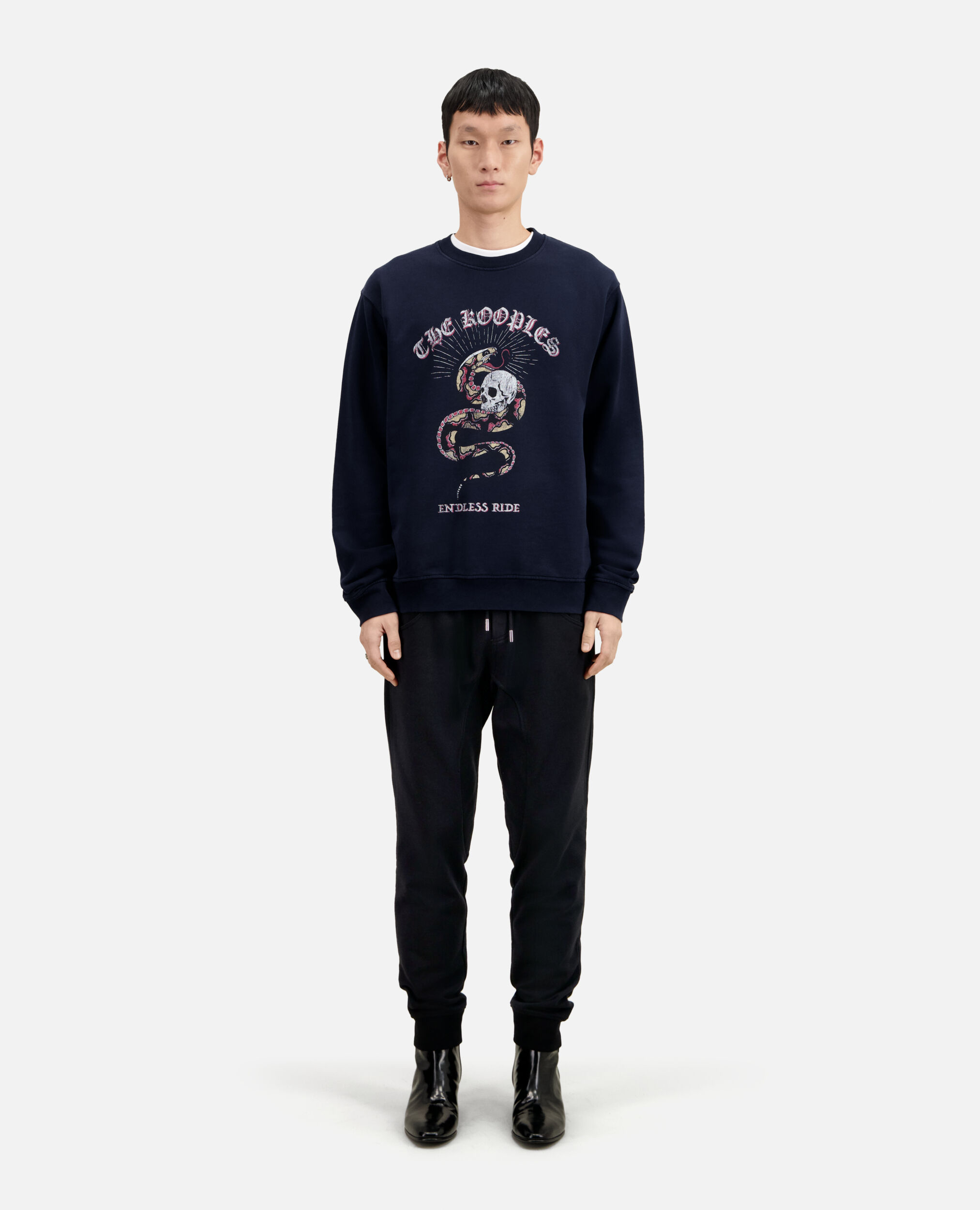 Navy blue sweatshirt with Sneaky snake serigraphy, WASHED NAVY, hi-res image number null