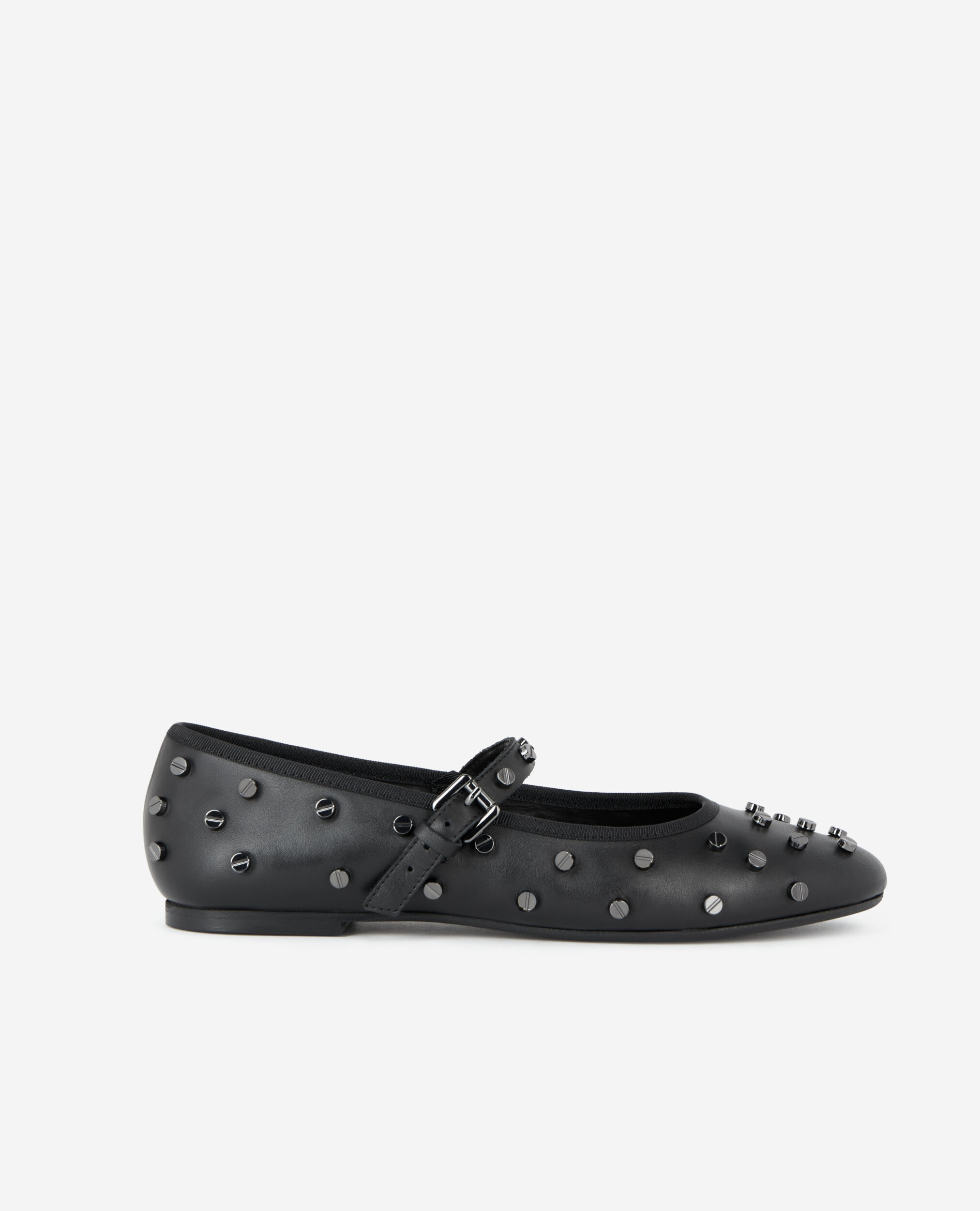 Black leather ballerinas with studs, BLACK, hi-res image number null